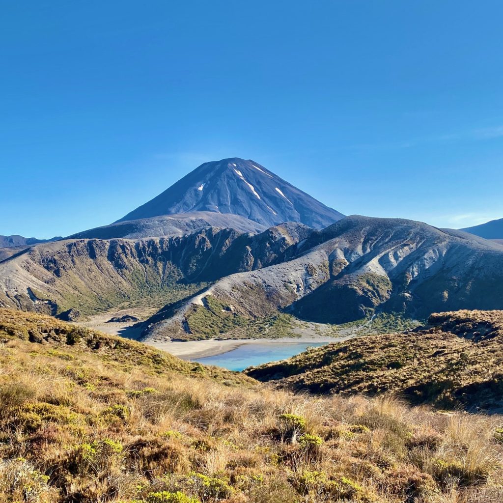 Tongariro Northern Circuit Ngaurahoe Peak with Lower Tama Lake and Mountain Folds