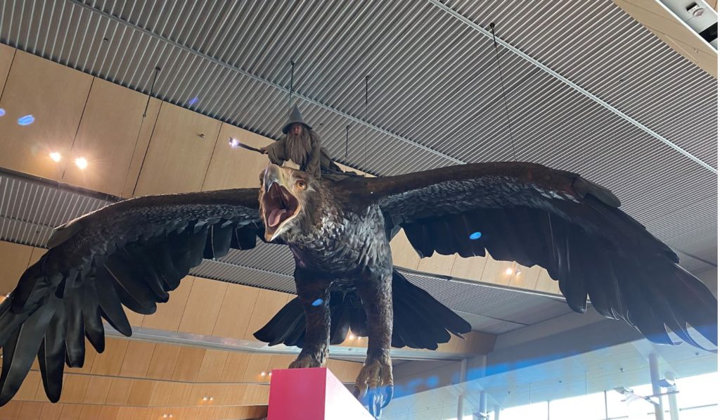 Gandalf on eagle in Wellington International Airport